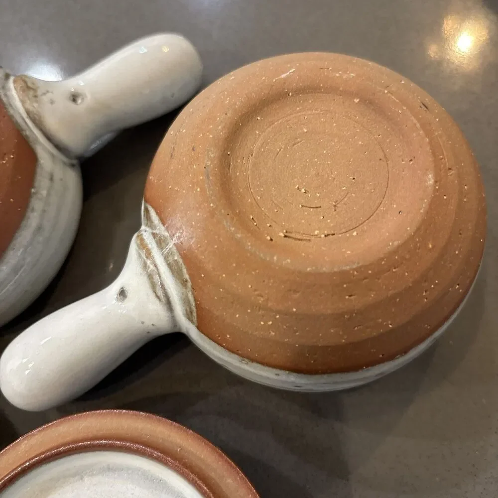 Set 2 Clay Pottery Covered Bean Pot Soup Bowl Crock Glazed Set 2 W Lids